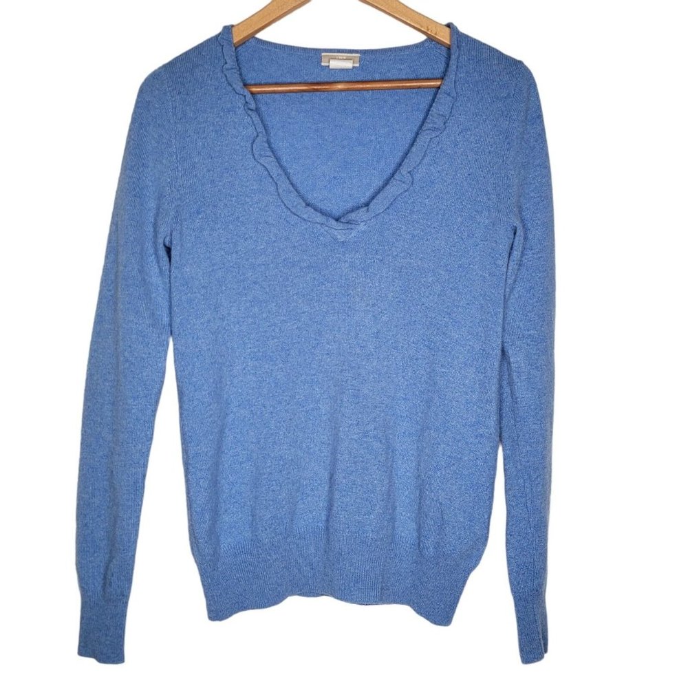 J. Crew Women's‎ Small 100% Cashmere Blue Long Sleeve V-Neck Sweatshirt S